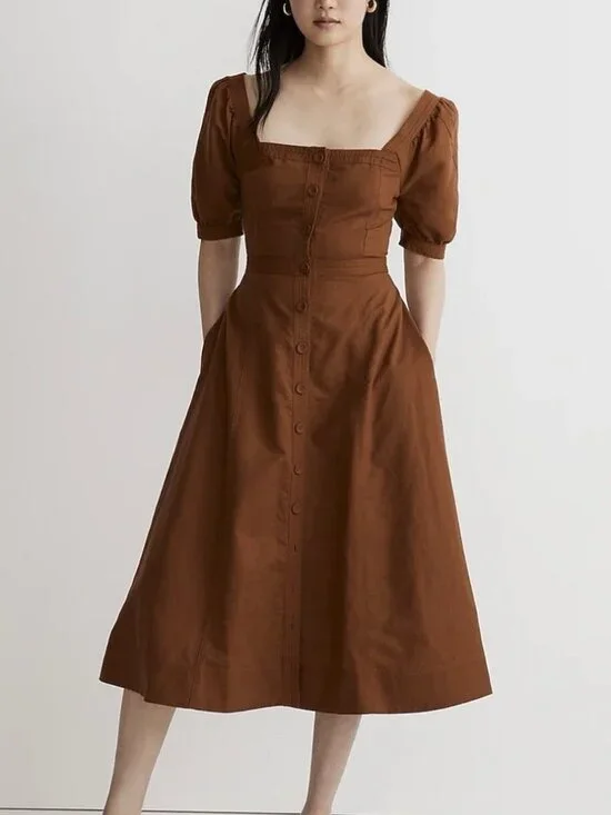 Madewell Button-Front Puff-Sleeve Midi Dress Size 12 NWT - Picture 1 of 16